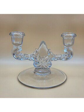 New Martinsville Janice Clear Glass Double Light Candlestick Candle Holder